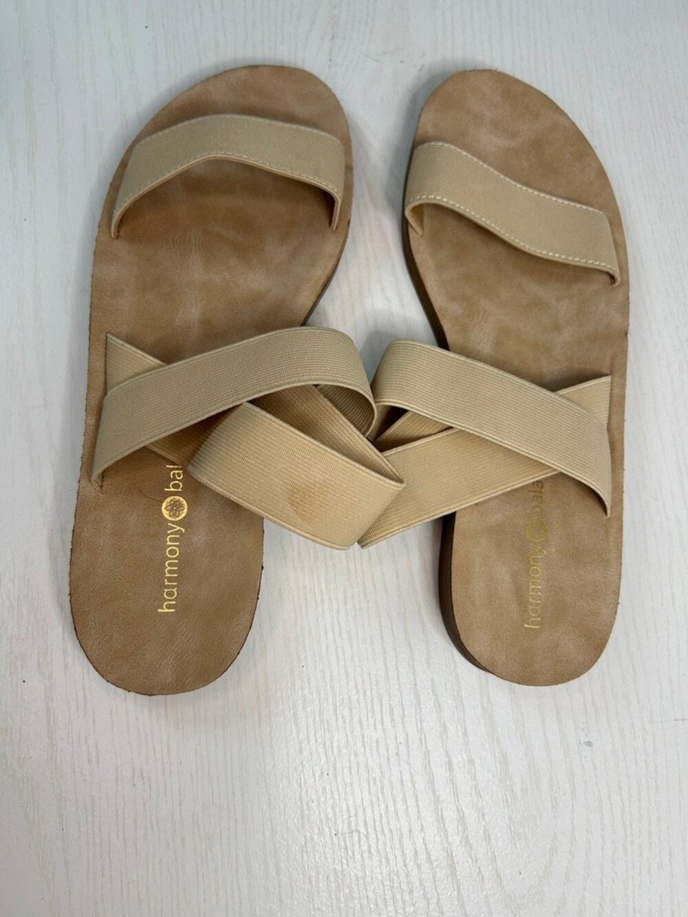 Harmony Balance Beige Strappy Comfort Sandals Womens Size 8 Casual Summer Slipon